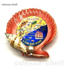 Магнит Азовское мореиз ракушки цветной гребешок внутри фольга тисненая в форме круга с изображ.карты
опт от 2шт