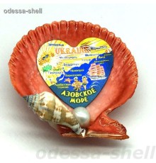 Магнит Азовское мореиз ракушки цветной гребешок внутри фольга тисненая в форме сердца с изображ.карты
опт от 2шт