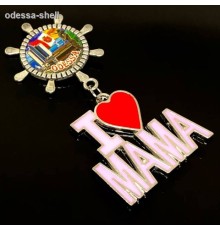 Магнит Одессаиз металла штурвал внутри фольга,линза+цветные буквы