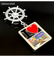 Магнит Одессаиз металла прямоугольник i love внутри фольга+штурвал