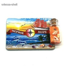 Магнит Черное морефото магнит на основе из ПВХ 5*7см+бутылочка с натур.ракушкой  опт от 3шт разн.цвета