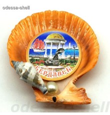 Магнит Бердянскиз ракушки(гребешок+жемчужинка)внутри фольга(круг4,2см)с изображ.коллажа
опт от 2шт