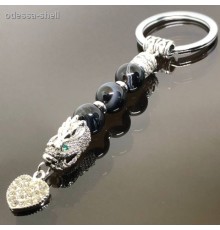 Брелок из камняталисман оберег черный агат и голова дракона(металл,стразы)+сердечко стразы