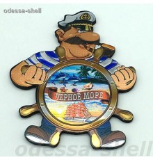 Магнит Черное морефольга на основе из ПВХ в виде морячка внутри коллаж в уп 10шт опт от 5шт