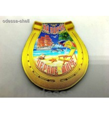 Магнит Черное морефольга на основе из ПВХ в виде золотой подковы на удачу внутри пляж  в уп 10шт опт от 5шт
