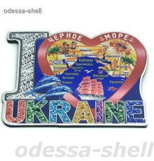 Магнит Черное морефольга на основе из ПВХ в виде большого сердца I LOVE внутри карта в уп 10шт опт от 3шт