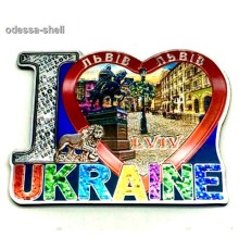 Магниты Львовфольга на основе из ПВХ в виде большого сердца I LOVE с изображ.коллажа опт от 2шт