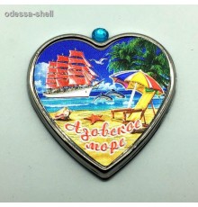 Магнит Азовское мореметалл в виде сердечка+стразик внутри фольга с изображ.пляжа
опт от 2шт