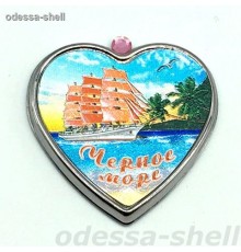 Магнит Черное мореиз металла в виде сердечка+стразик внутри фольга с изображ.парусник+пальма
опт от 3шт
